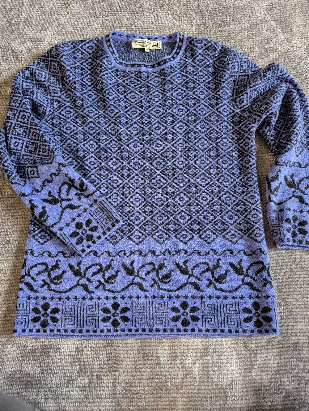 Peruvian Link Alpaca Collection Funky Geometric Purple Black Long Sleeve Medium